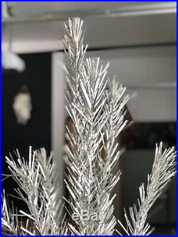 VINTAGE Mid Century Modern CHRISTMAS TREE SILVER STAINLESS ALUMINUM 6 Foot