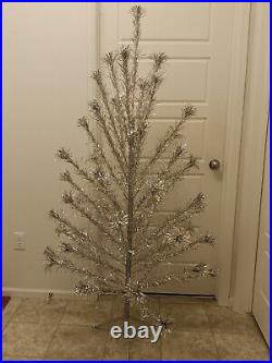 VINTAGE PECO 1950s 5 ft 10 SILVER ALUMINUM TINSEL CHRISTMAS TREE