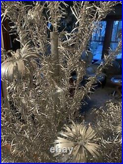 VINTAGE SILVER ALUMINUM 6 1/2 Feet POM POM CHRISTMAS TREE 77 BRANCHES With Stand