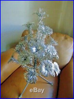 VINTAGE U. S. Silver Tree 2 1/2 ALUMINUM CHRISTMAS TREE With BOX POM POM 22 BRANCH