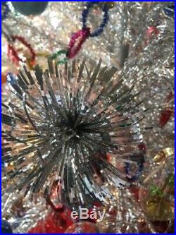 VINTAGE US SILVER 6 1/2 FT. ALUMINUM POMPOM CHRISTMAS TREE With COLOR WHEEL