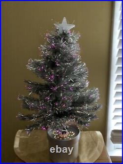 VINTAGE color-wheel FIBER OPTIC silver tinsel CHRISTMAS TREE / HALLMARK /BOXED