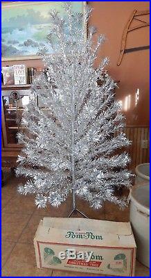 VTG. 1959 Silver Woolworth 7ft Aluminum Pom Pom Christmas Tree With Original Box