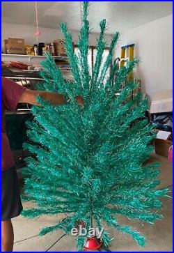 VTG 1960'S Holi-Gay 7 FT GREEN SILVER ALUMINUM CHRISTMAS TREE BOX STAND Holiday
