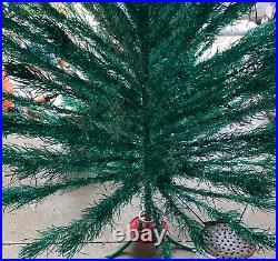 VTG 1960'S Holi-Gay 7 FT GREEN SILVER ALUMINUM CHRISTMAS TREE BOX STAND Holiday