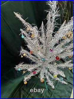 VTG Aluminum Christmas Tree 4', Taper In Box, 43 Ornaments, Some Mercury 50-60s
