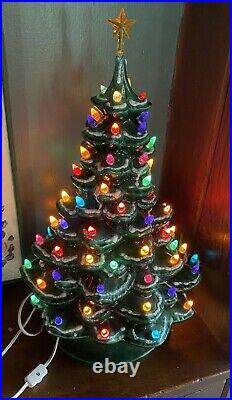 VTG Ceramic Flocked Christmas Tree 19 music Box Silver Bells Lighted Arnel's