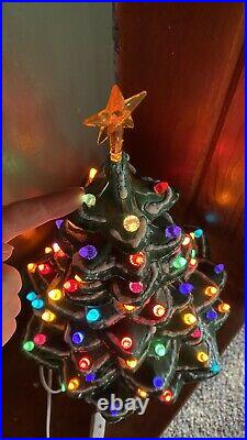 VTG Ceramic Flocked Christmas Tree 19 music Box Silver Bells Lighted Arnel's