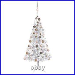 VidaXL Artificial Christmas Tree with LEDs&Ball Set Silver 47 PET (329187+330097)