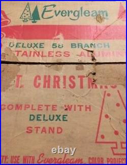 Vintage 1950s Evergleam 4ft. Christmas AL Tree POM POM with stand 58 branches