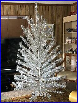 Vintage 1960's Aluminum Silver 7' Christmas Tree Pom Pom Ends