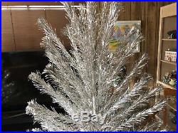 Vintage 1960's Aluminum Silver 7' Christmas Tree Pom Pom Ends