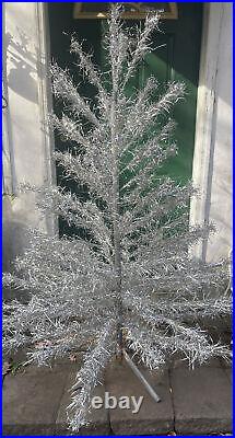 Vintage 1960's Silver Aluminum Christmas Tree 82 Branches 2 Pc Pole and Stand