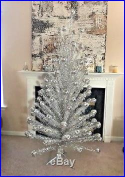 Vintage 1960's Silver Aluminum Sparkler Pom Pom 105 Branch Christmas Tree 7 Ft