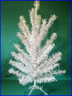 Vintage 1960s Aluminum Christmas Tree 3 Foot plus 44 Miniature ornaments