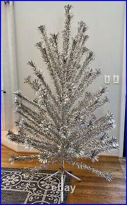 Vintage 1960s Evergleam 6 FT Silver Aluminum Christmas Tree with 94 Branches