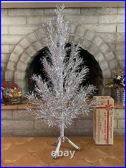 Vintage 1960s Evergleam Stainless Aluminum 4' Christmas Tree With Box 4 FT