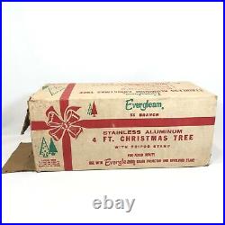 Vintage 1960s Evergleam Stainless Aluminum 4' Christmas Tree With Box, 56 Branch