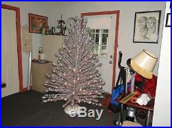 Vintage 1965 6' Silver Pompom Christmas Tree With Stand And Multi-light
