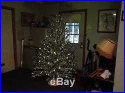 Vintage 1965 6' Silver Pompom Christmas Tree With Stand And Multi-light