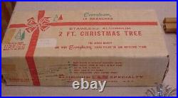 Vintage 2 FT. Stainless Aluminum Silver EVERGLEAM Christmas Tree with Box 1965