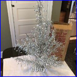 Vintage 2 FT. Table Top Stainless Aluminum Christmas Tree With Box, R. O. Kent 18