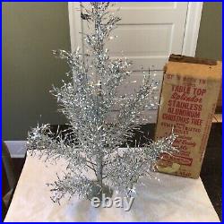 Vintage 2 FT. Table Top Stainless Aluminum Christmas Tree With Box, R. O. Kent 18