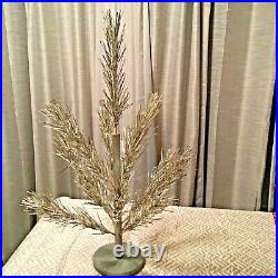 Vintage 2 Foot Silver Aluminum Christmas Tree Wood Stand Box 13 Branches Table T