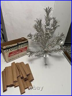 Vintage 2 Foot Sparkler Pom Pom Silver Aluminum Xmas Tree In Orig Box Complete