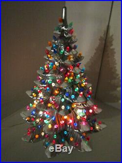 Vintage 23 Unique Silver Lighted Ceramic Christmas Tree Double Light Bulb