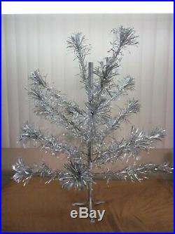 Vintage 3 Foot Silver Aluminum Pom Pom Table Top Christmas Tree -RARE SIZE TREE