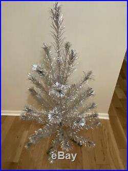 Vintage 3 Silver Tinsel Christmas Tree With Rotating Light And Balls Included