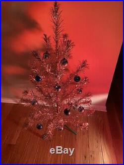 Vintage 3 Silver Tinsel Christmas Tree With Rotating Light And Balls Included