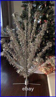 Vintage 4 1/2' Aluminum Pom Pom Christmas Tree 27 Branches & Stand