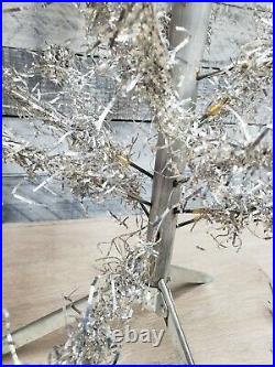 Vintage 4 Ft. Silver Aluminum Christmas Tree, Pom Pom Fountain Taper Style. USA