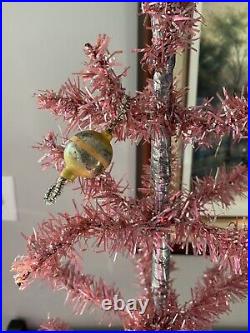 Vintage 4Ft. Pink & Silver Aluminum Tinsel Christmas Tree With Metal Base