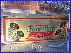 Vintage 50s 60s Christmas 7' Pom Pom Silver Aluminum Sparkler Tree + Color Wheel