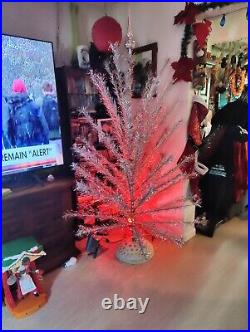 Vintage 6 1/2' Silver Aluminum Christmas Tree with Rotating Stand & Color Wheel