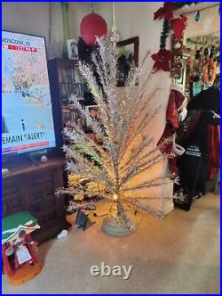 Vintage 6 1/2' Silver Aluminum Christmas Tree with Rotating Stand & Color Wheel