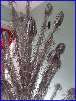 Vintage 6.5 ft Aluminum Silver Christmas Tree 127 Branches with Stand READ BELOW
