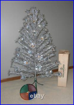 Vintage 6' Aluminum Taper Christmas Tree 82 Branches Pom Color Wheel Light Box