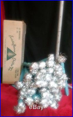Vintage 6' Aluminum silver Christmas tree 1950s pom pom box unused EVERLASTING