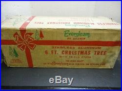 Vintage 6' EVERGLEAM Silver Aluminum Christmas Tree New in Box 94 Branches