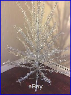 Vintage 6 Foot 41 Branch Aluminum Silver Christmas Tree 2 Poles And Stand AB