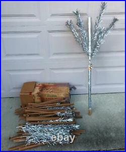 Vintage 6 Foot Evergleam Silver Aluminum Christmas Tree with Box 87 Branches