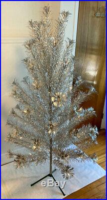 Vintage 6 Ft. POM POM 66-Branch SILVER ALUMINUM CHRISTMAS TREE with Box