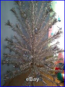 Vintage 6 Ft Silver Aluminum Christmas Tree with color wheel