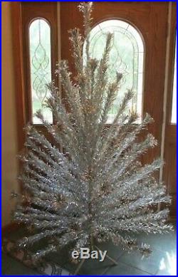 Vintage 6 Ft Silver Aluminum Pom Pom Christmas Tree 94 Branches