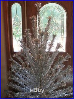 Vintage 6 Ft Silver Aluminum Pom Pom Christmas Tree 94 Branches