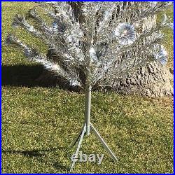 Vintage 6 Ft Silver Pom Pom Aluminum Christmas Tree Penetray Color Wheel Stand